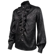 Men Victorian Satin Floral Shirt Renaissance Ruffle Gothic Top Shiny Steampunk