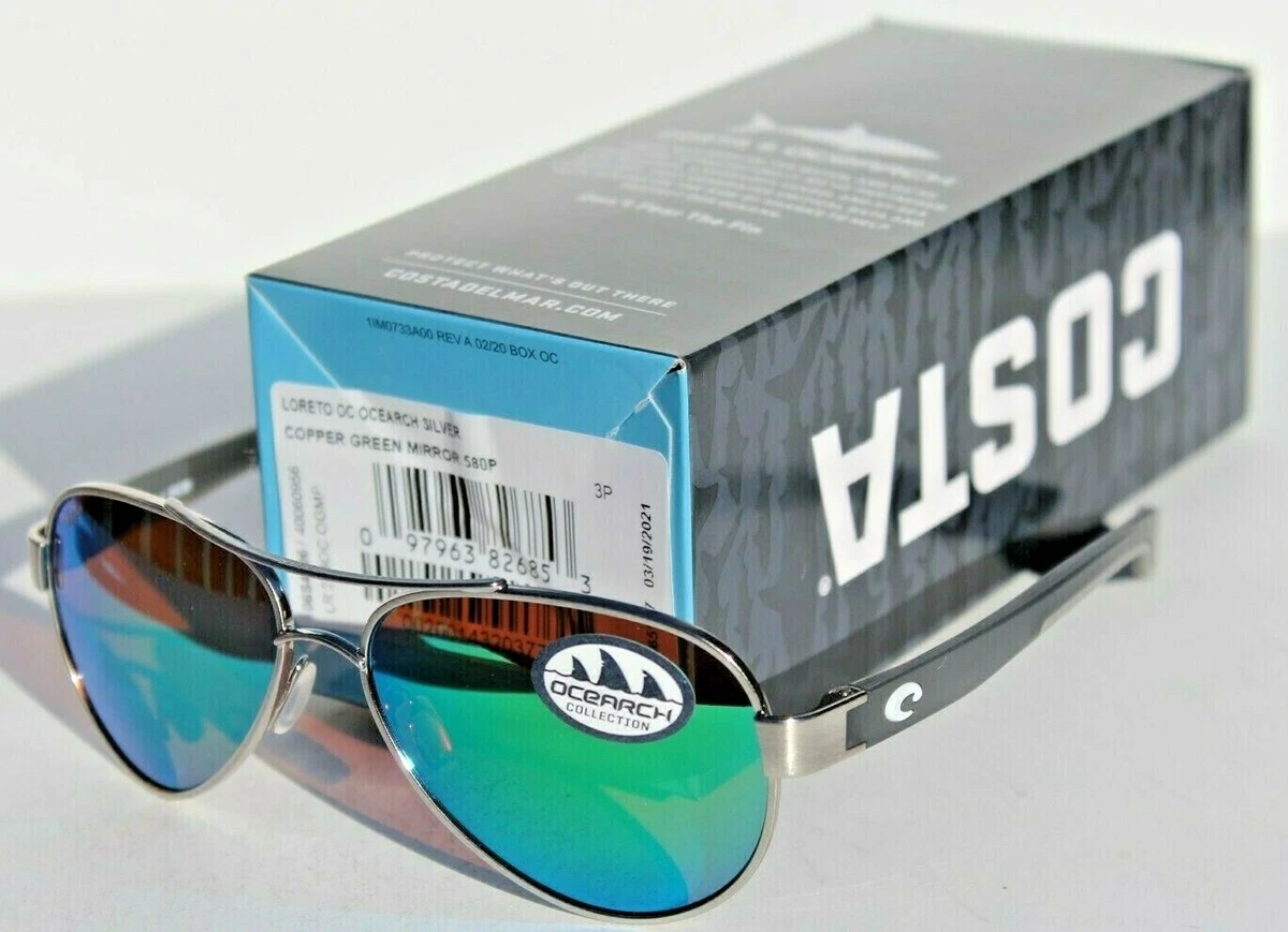 COSTA DEL MAR Loreto POLARIZED Sunglasses OCEARCH Silver Green Mirror 580P NEW