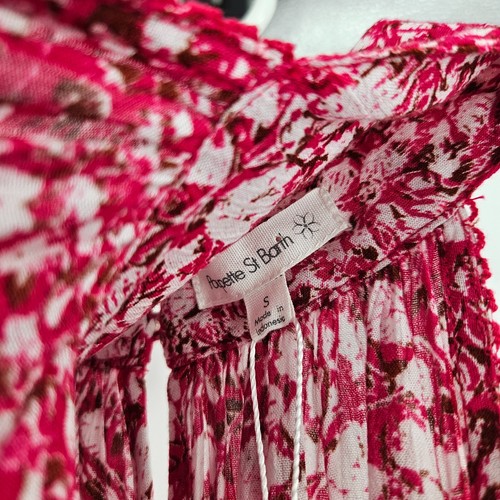 Poupette St Barth Inka Dress Pink White Ruffled Belted Mini Tiered NWT Size S - Picture 4 of 11