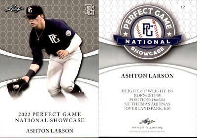 ASHTON LARSON 2022 LEAF PERFECT GAME ''National Showcase'' ROOKIE CARD #12