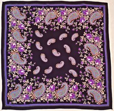 SCARF VINTAGE AUTHENTIC FLORAL PAISLEY ART BLUE PURPLE SILK 32" SQUARE