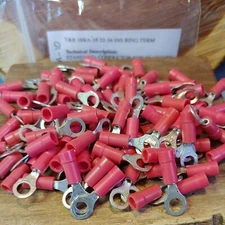 (100) 18RA-10 Sta-kon Ring Insul Vinyl Terminal Connector 22-16 AWG #10 Bolt T&B