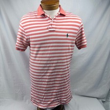 Polo Ralph Lauren Polo Mens Medium Peach & White Striped Short Sleeve Green Pony