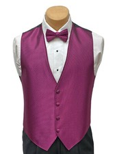 Men's Raspberry Red Striped Tuxedo Vest with Tie Bow or Long Groom Prom Wedding