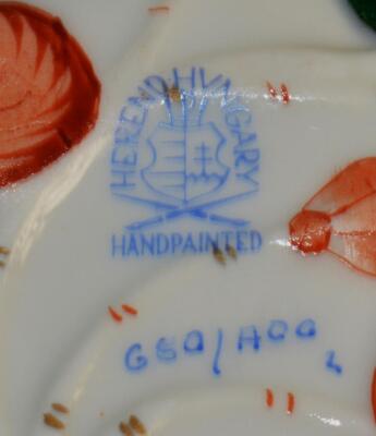 Vtg HEREND Hungary Hand Painted CHINESE BOUQUET Rust LEAF Shape