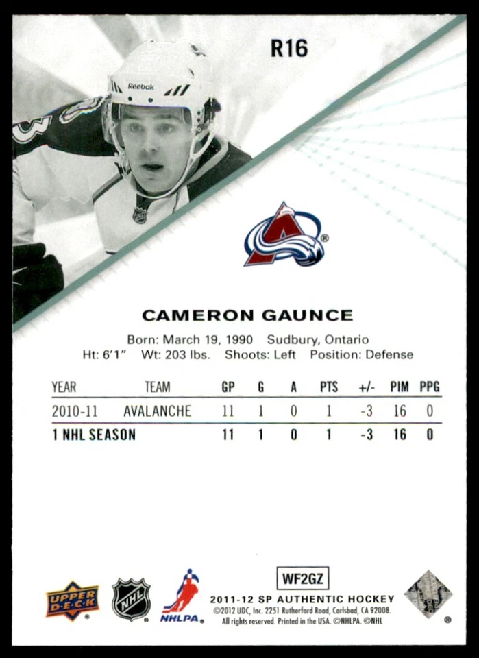 2011-12 SP Authentic Rookie Extended Cameron Gaunce #R16 - Image 2 of 2