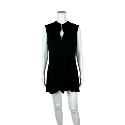 Vintage 60s Mod Mini Dress Black Rhinestone Keyhole Neckline