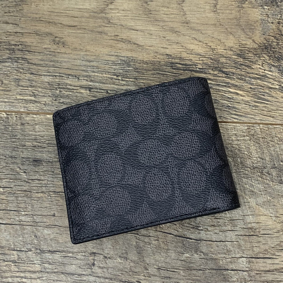 Coach Men's 3 In 1 Compact ID Wallet Signature Canvas Coach Men's 3 In 1 Compact ID Wallet Signature Canvas
