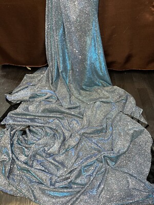 1M zweifarbiger royalblau & türkisfarbener FARBE STRECH MOONLIGHT Glitzer STOFF 58''