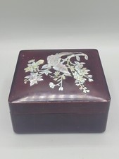 Trinket Box with Mother Of Pearl Inlay Birds Leaves Plastic