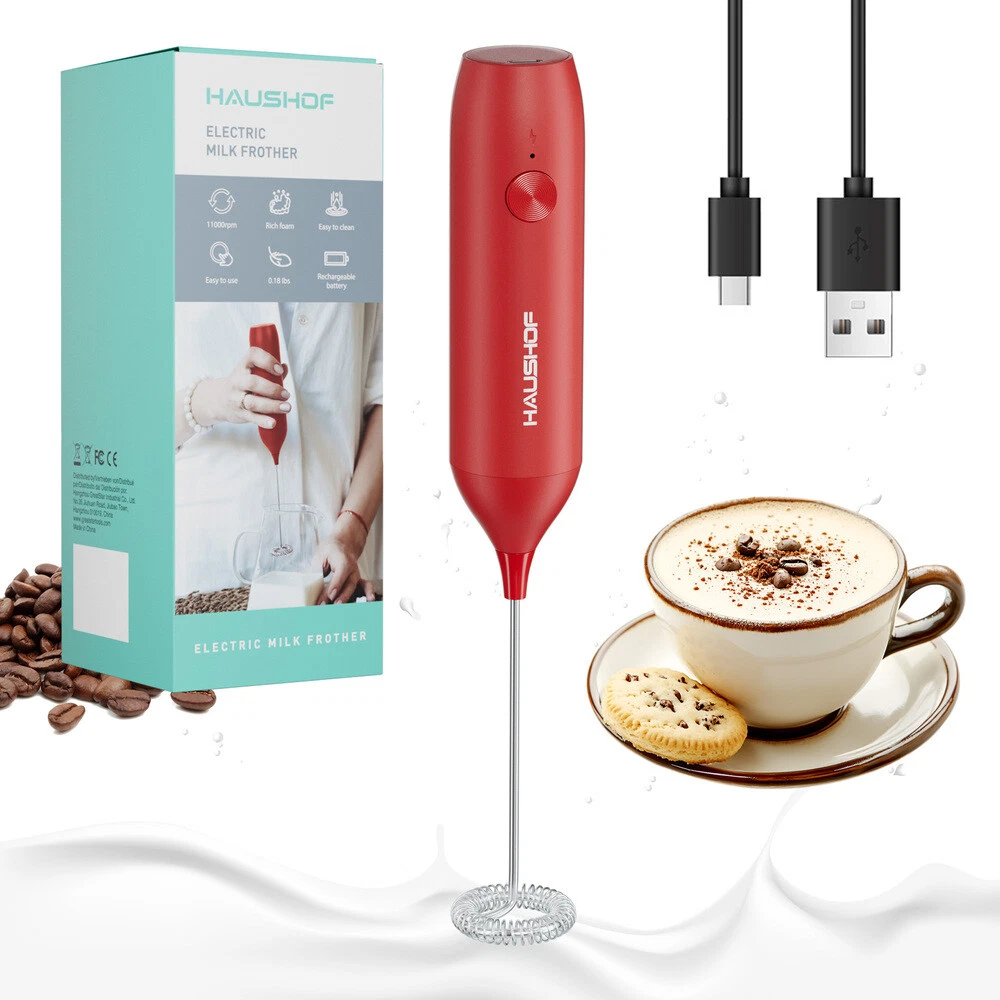 HAUSHOF Handheld Electric Rechargeable Milk Frother Wand with Stand Drink Mixers