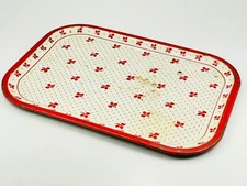 Vintage Steel Tin Metal Painted Red White w/ Flowers Polka Dots 17" x 12" L1