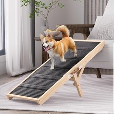 Small Dog Ramp, Adjustable Portable Folding Wooden Pet Ramp with Traction Mat