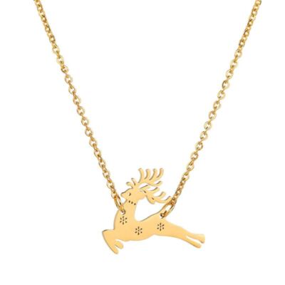 Gold kleine springende Rudolph Rentier Weihnachtsanhänger Halskette Schnee Schmuck