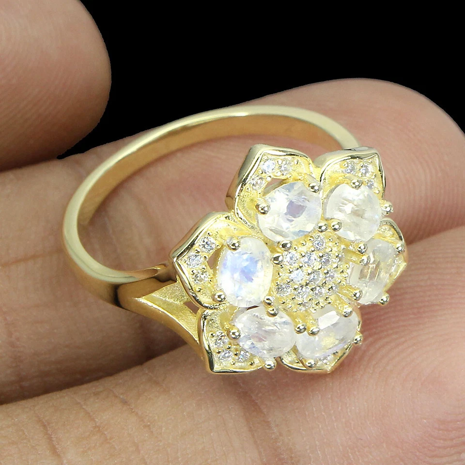 925 Sterling Silver Ring Oval Moonstone 4x3mm Gemstone Jewelry Size 6.5 - Image 3 of 4