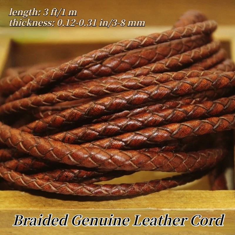 1M Braided Genuine Leather Cord Retro Bracelet DIY Jewelry Making  3/4/5/6/8MM