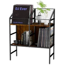 	Vinyl Record Holder Storage Rack 200 LP Wooden Display for Albums & Magazines	