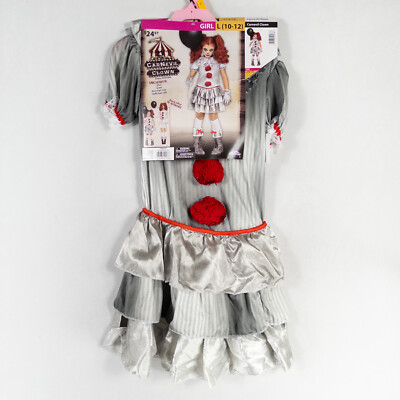 Fun World Carnevil Clown Costume Dress Girls Large 10-12 Halloween 4 Piece Set