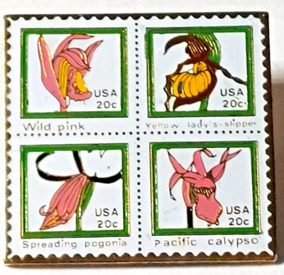 The March Company 20c USA Postage Flowers Stamp Lapel Pin