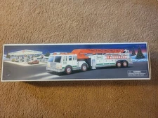 2000 Hess Toy Fire Truck pulling Ladder Truck Tiller - In Original Box