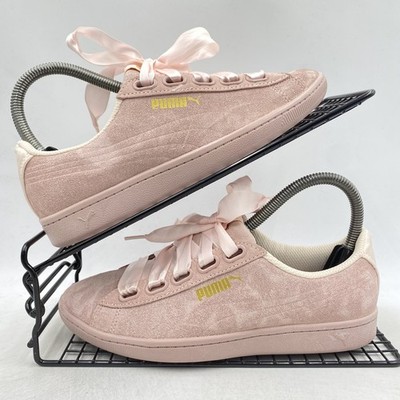 Puma Vikky Pink Suede Trainers Size UK 3 Womens Gym Ribbon Lace Low Top Gym