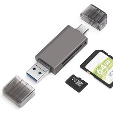 SD Card Reader, 3 in 1 Reader with USB 2.6 x 0.9 x 0.5 in, dark gray