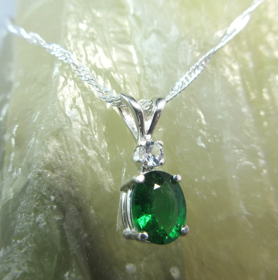 TSAVORITE GRANATE - Trébol - Verde 925 Collar de Plata de Ley Zafiro Blanco acc Foto 4 de 4