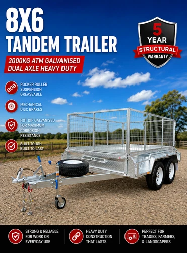 8x6 Tandem Trailer Hot Dip Galvanised Box Trailer Dual Axle 2t ATM Fully welded