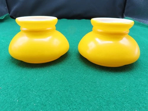 VINTAGE PAIR YELLOW GLASS MINIATURE OIL LAMP SHADES W/ 2-7/8" FITTER OPENING