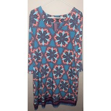 Nicole By Nicole Miller 3/4 Sleeve Geometric Floral Colorful Dress Size X-Large