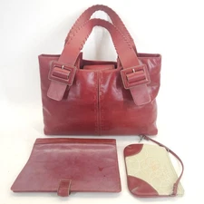 Vtg Franklin Covey Red Leather Tote Bag Planner Wristlet Work Travel Organizer 