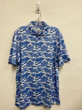 Size L Blue/White Camouflage Polo Style Men's Athletic Shirt