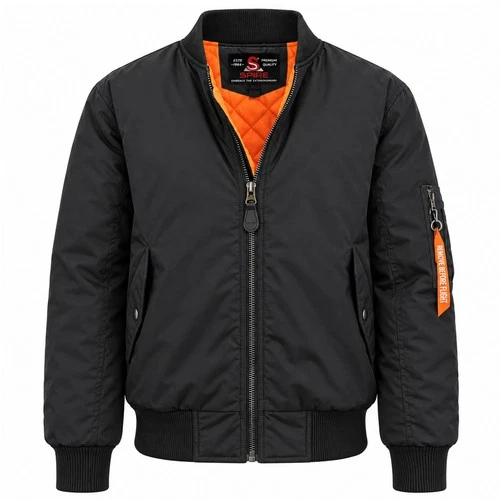 Men's Autumn Casual Heavyweight MA-1 Flight Bomber Jacket with Windproof Zipper - product listing photo