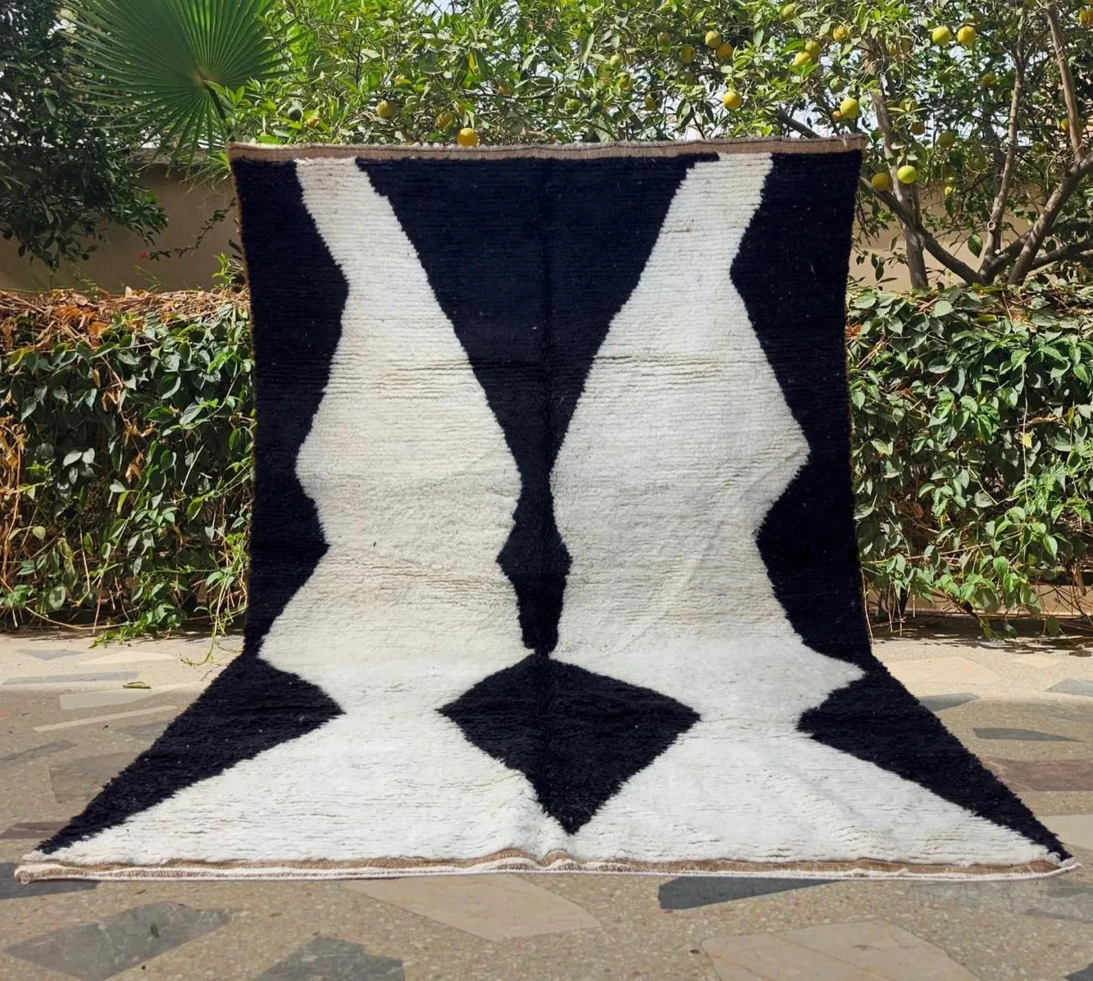 Handwoven Moroccan Berber Wool Rug Color Black and White Design Handmade Carpet