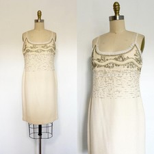 2000s Oscar De La Renta Dress / Designer Dress / White Beaded Dress / Size Large