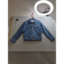 Old Navy Trucker Jacket Girls XL 14-16 Blue Allover Heart Print Button Front