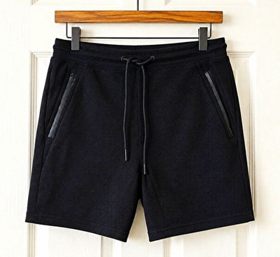 Pull&Bear Men s Black Athletic Knit Shorts Drawstring Zipper Pockets