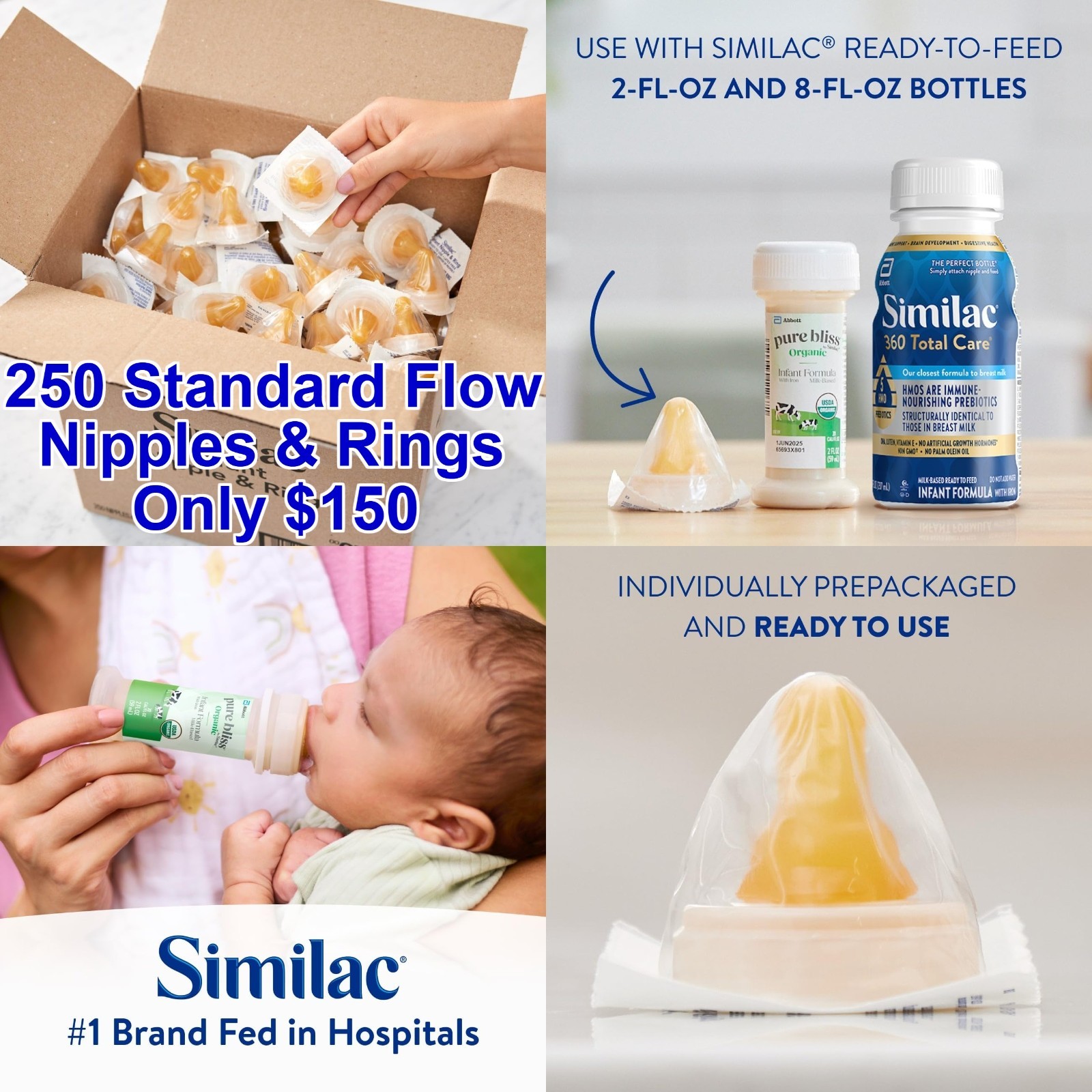 250 Similac Baby Formula Twist Nipples & Rings Infant Bottle Standard Flow NEW