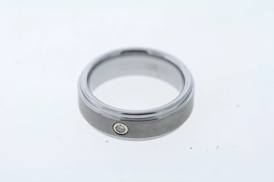 Triton 7mm Tungsten Satin Center Polished Step Edge 18K .03ctw Diamond Ring   - Image 2 of 2