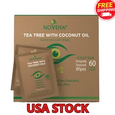 NOVEHA Tea Tree & Coconut Oil Eyelid & Lash Wipes For Demodex, Blepharitis Itchy