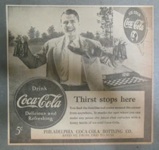 Coca-Cola ad: Fantastic  Artwork! from 1940's 7 x 7 inches Thirst Stops Here !