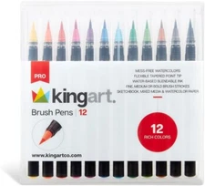 KINGART, Set of 12 Unique Colors Real Brush Pens, Assorted 12 Piece