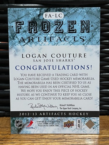 2012-13 Upper Deck Artifacts - FA-LC Logan Couture - Frozen Artifacts - Picture 2 of 2