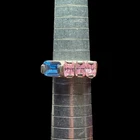 Vintage Geometric Blue Pink Topaz Stone Sterling Silver Ring Sz 7.5 6g