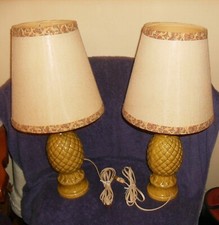 SET OF 2 ELECTRIC TABLE LAMP CERAMIC PINEAPPLE 18" HIGH ON/OFF SWITCH UL LISTED