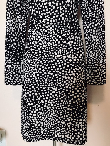 DKNY Negro Blanco Lunares Mangas Largas Cinturón Faja Vestido de Trabajo Talla Mediana - Imagen 4 de 6