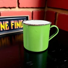Vintage Green & White Enamelware Metal Camping Cup Mug Rustic Décor
