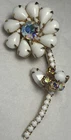 Vintage Juliana White Milk Glass  AB Crystal Flower Brooch PB146