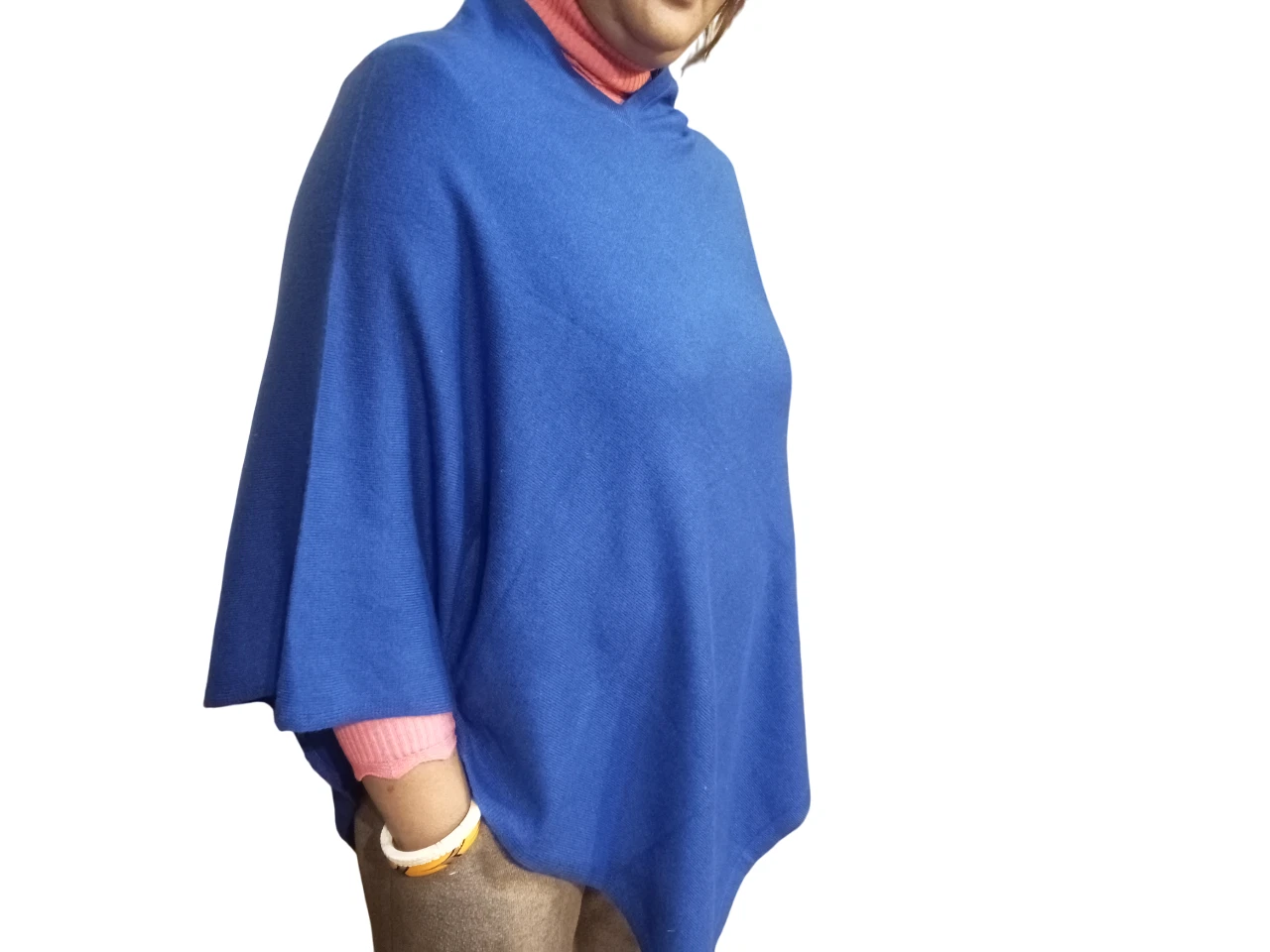 Handmade Pashmina Poncho V-Neck Himalayan Wool Wrap Blue Free Size Nepal Luxury