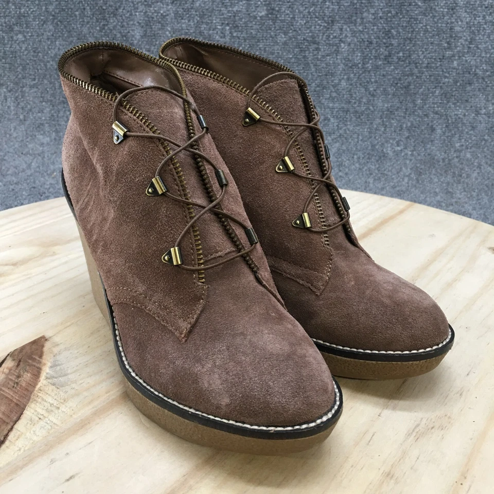 Fergie Boots Womens 7.5 M Ophelia Casual Wedge Ankle Bootie Brown Suede Slip On - Image 3 of 4